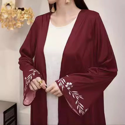 Elegant Middle East Dubai Muslim Print Cardigan Robe