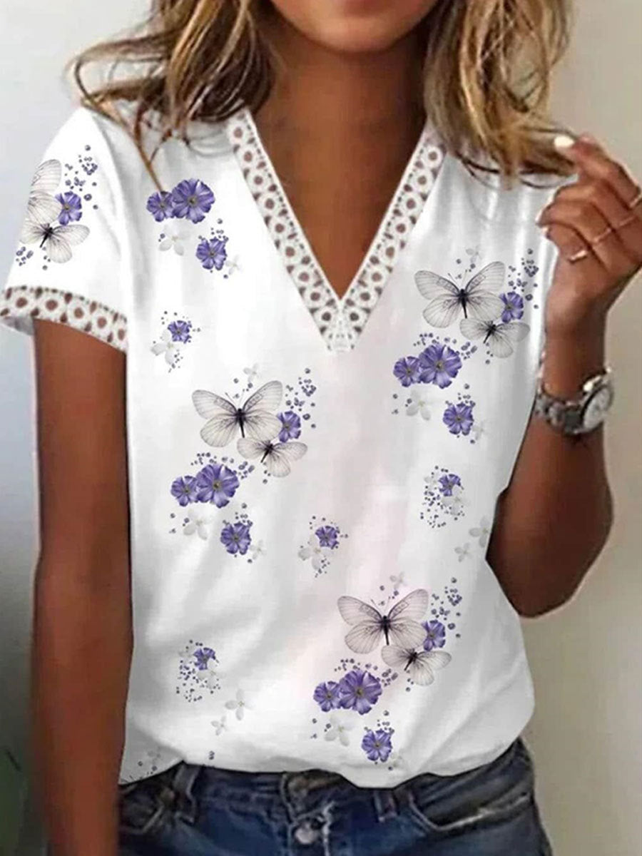 Women's Fashion V-neck Short Sleeve Top