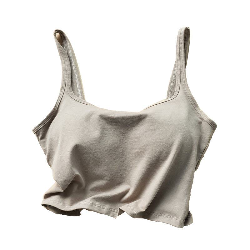 Navel-exposed Cotton Camisole Camisole With Chest Pad Short Vest Outer Wear