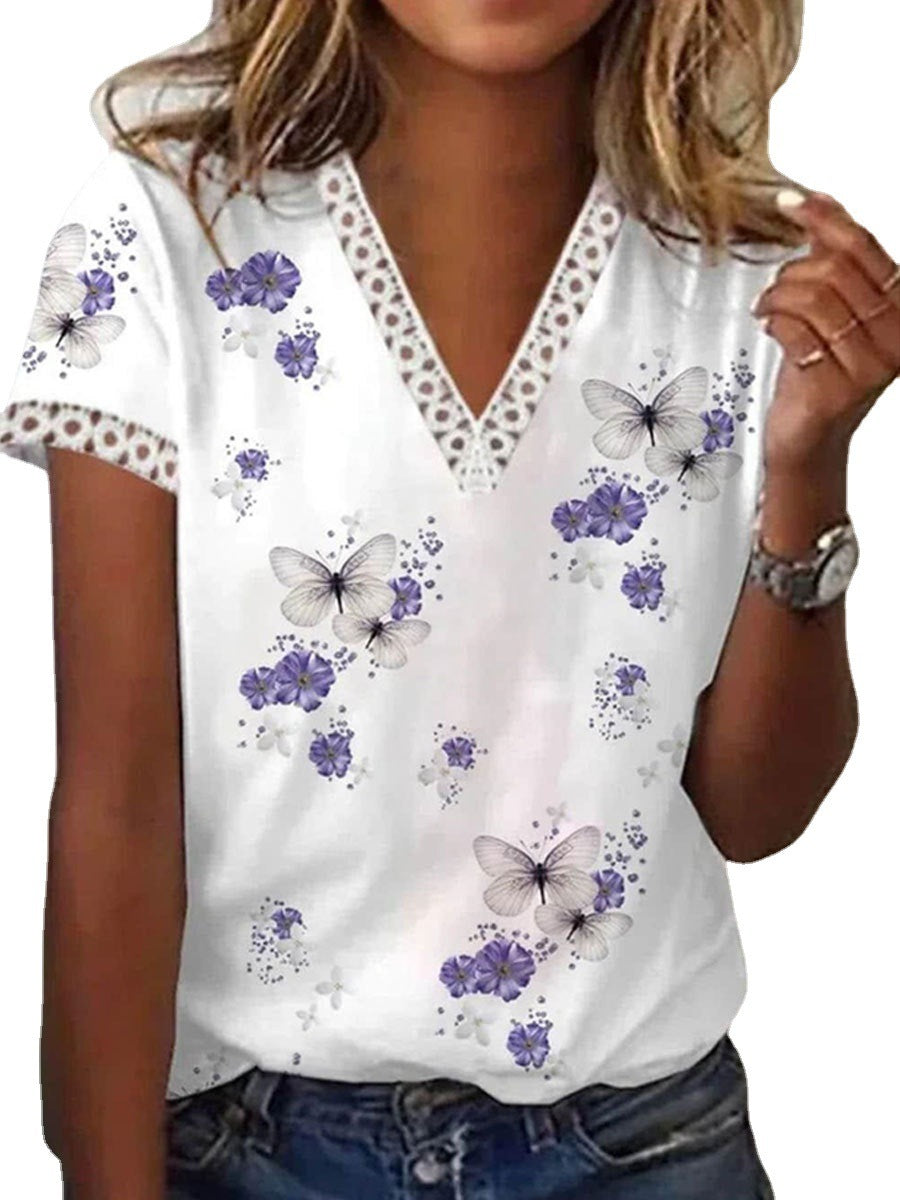 Women's Fashion V-neck Short Sleeve Top