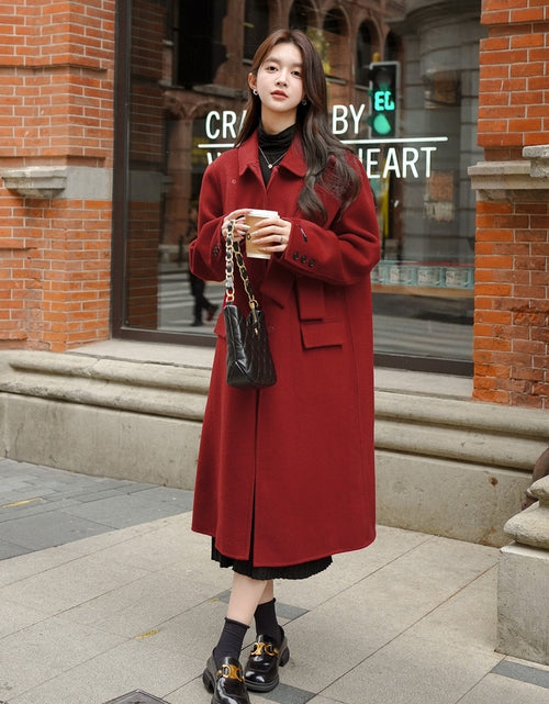 Load image into Gallery viewer, Women&#39;s Red Bowknot Woolen Coat Autumn Winter New Coat
