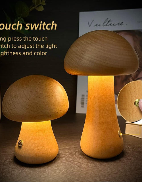 Load image into Gallery viewer, INS Wooden Cute Mushroom LED Night Light With Touch Switch  Bedside Table Lamp For Bedroom Childrens Room Sleeping Night Lamps Home Decor
