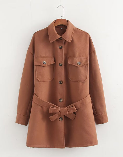 Load image into Gallery viewer, European And American Solid Color Shirt Belt Woolen Coat
