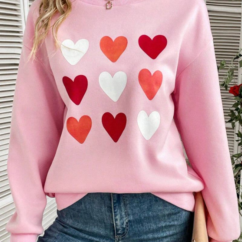 3 Rows Of Heart-shaped Color Pattern Printed Sweater