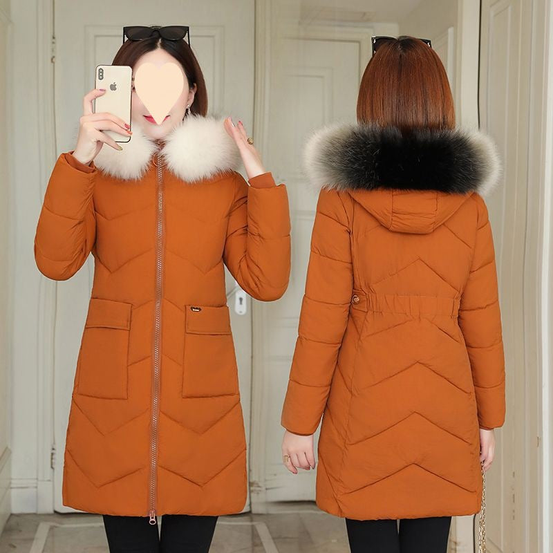 Windproof And Warm Large Fur Collar Thickened Versatile Cotton Jacket For Women