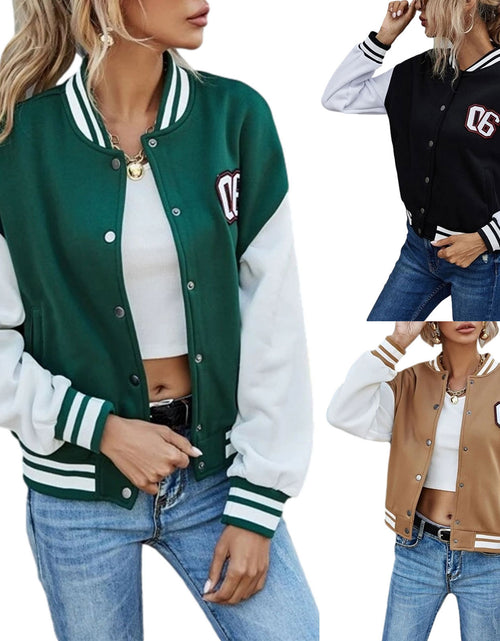 Load image into Gallery viewer, Retro Patchwork Leather Sleeve Baseball Jacket
