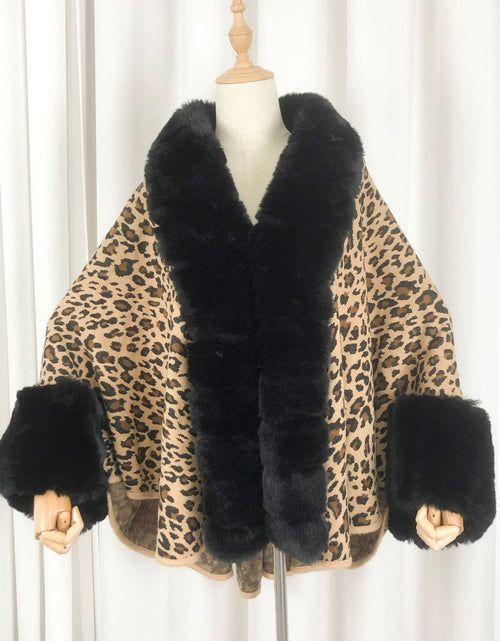 Load image into Gallery viewer, Women&#39;s Leopard Winter Imitate Rex Rabbit Fur Warm Thickened Cape Coat
