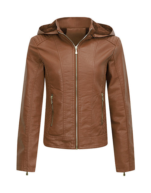 Load image into Gallery viewer, Women&#39;s Clothing Fleece-lined Thickened Leather Coat Hooded
