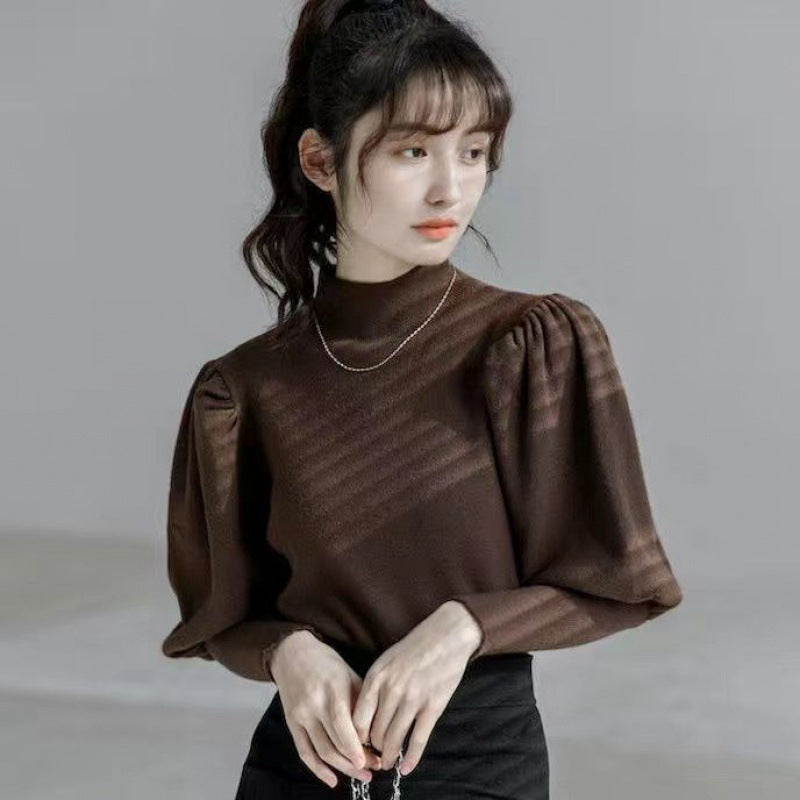 Top Retro Temperament Lantern Sleeve Sweater