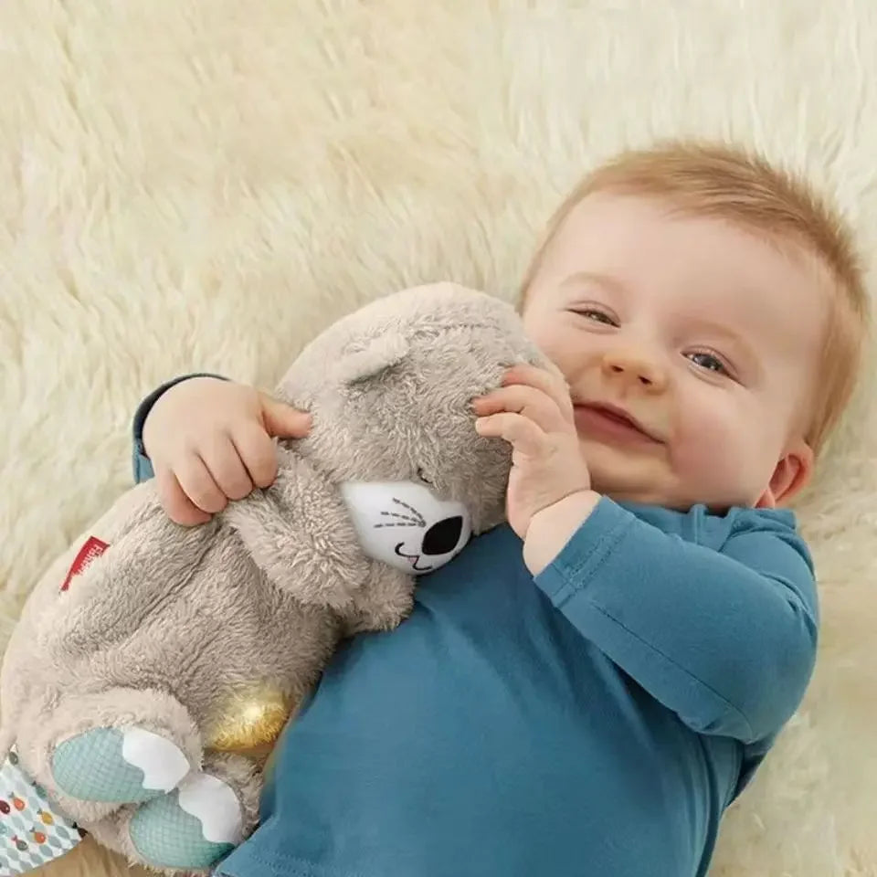 Baby Breathing Bear Baby Soothing Otter Plush Doll Toy Baby Kids Soothing Music Sleeping Companion Sound and Light Doll Toy Gift