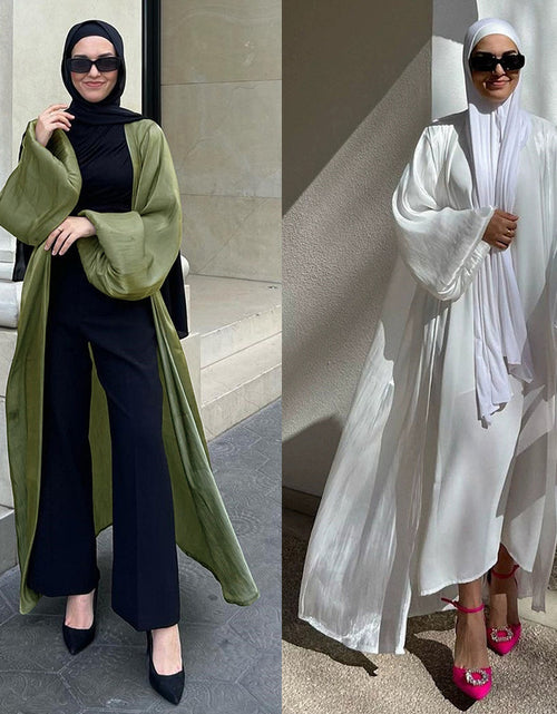 Load image into Gallery viewer, Muslim Shiny Satin Puff Sleeve Cardigan
