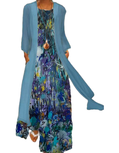 Load image into Gallery viewer, Printed Dress Plus Cardigan Two Pieces
