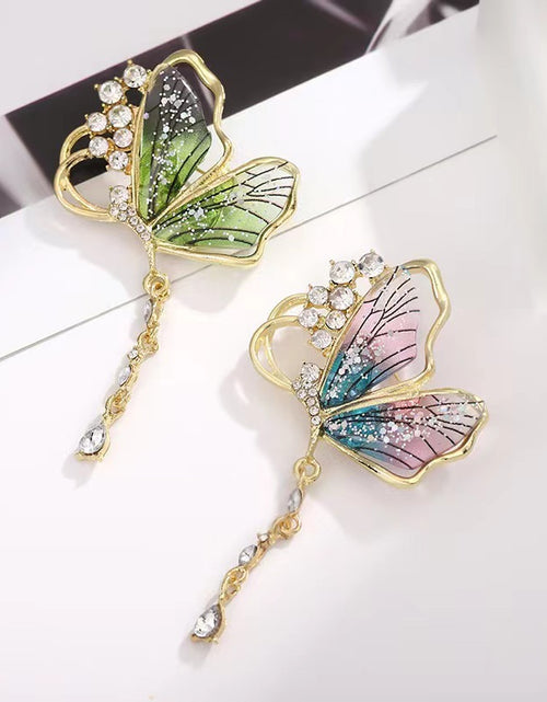 Load image into Gallery viewer, Exquisite Translucent Butterfly Tassel Brooch
