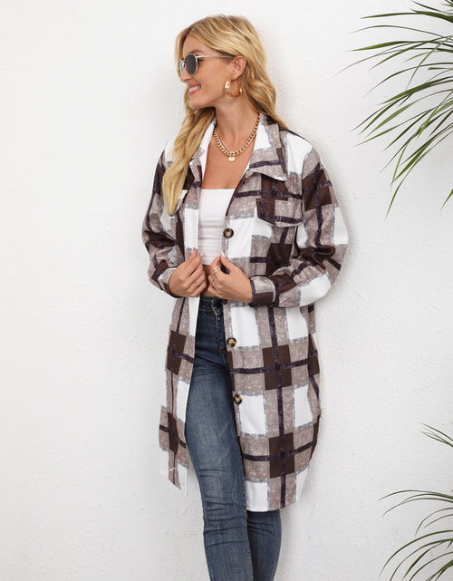 Load image into Gallery viewer, Women&#39;s Plaid Single-breasted Lapel Long-sleeved Coat
