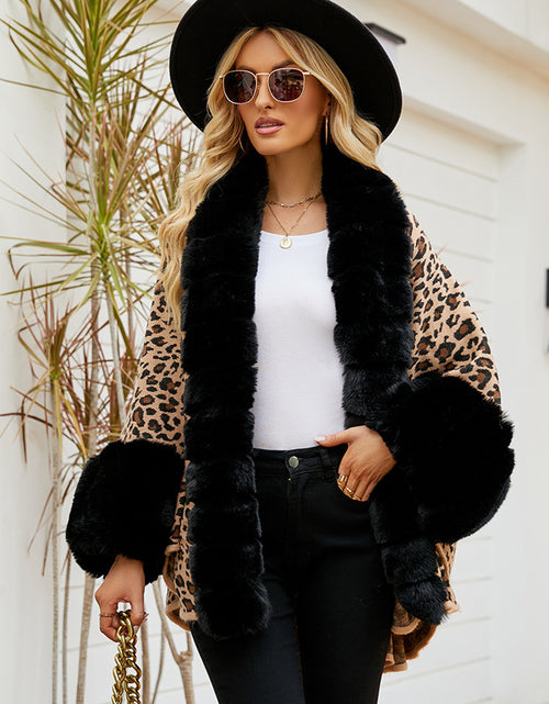 Load image into Gallery viewer, Women&#39;s Leopard Winter Imitate Rex Rabbit Fur Warm Thickened Cape Coat
