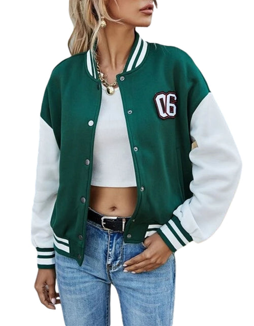 Load image into Gallery viewer, Retro Patchwork Leather Sleeve Baseball Jacket
