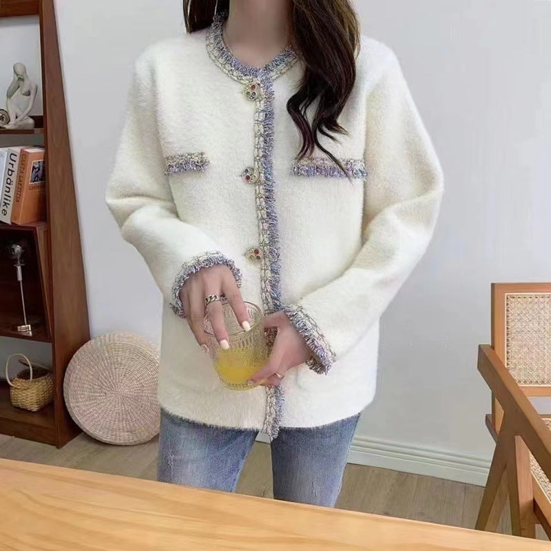 Contrast Color Colorful Button Loose Sweater