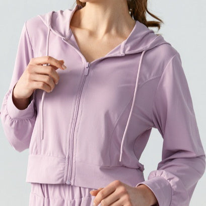 Women's Long-sleeved Zipper Cardigan Hooded Running Sports Workout Clothes