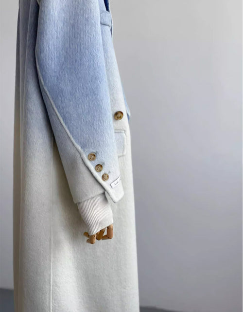 Load image into Gallery viewer, Double-faced Woolen Goods Shoulder Elegant Blue Gradient White Coat Coat
