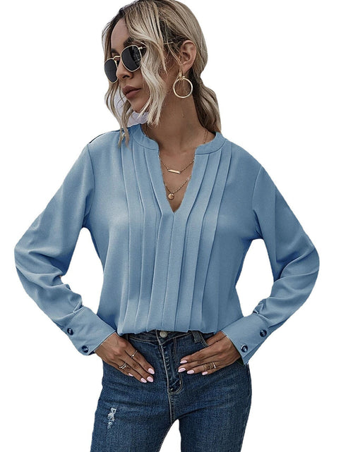 Load image into Gallery viewer, Women&#39;s V-neck Long Sleeve Pleated Pullover
