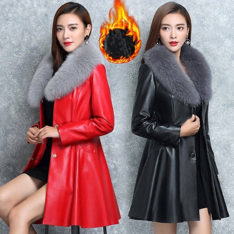 Women's Faux Fox Fur Collar Fur Coat