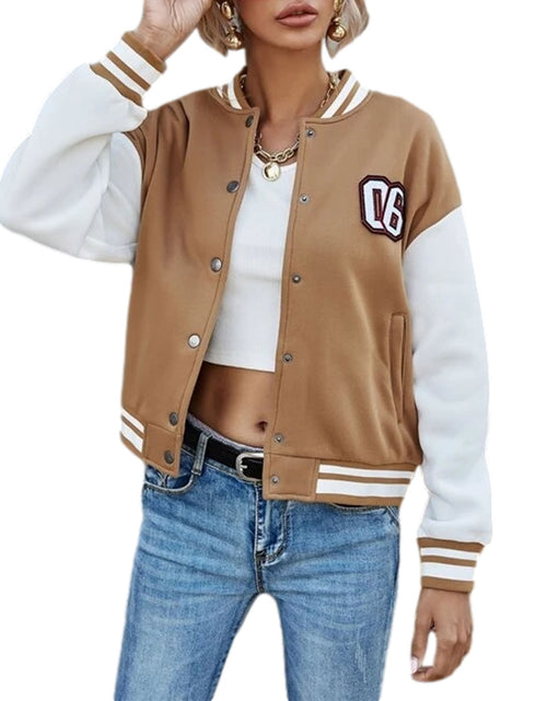 Load image into Gallery viewer, Retro Patchwork Leather Sleeve Baseball Jacket
