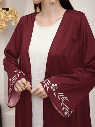 Elegant Middle East Dubai Muslim Print Cardigan Robe