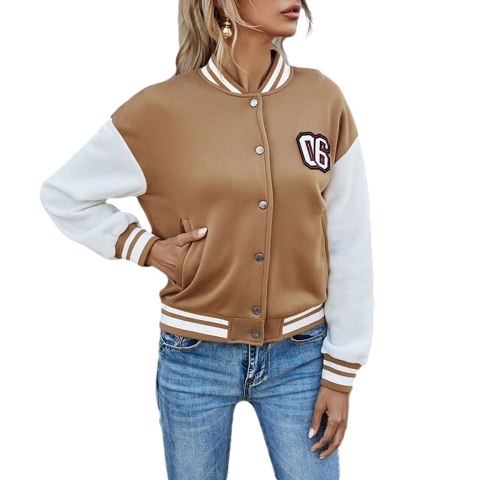 Retro Patchwork Leather Sleeve Baseball Jacket