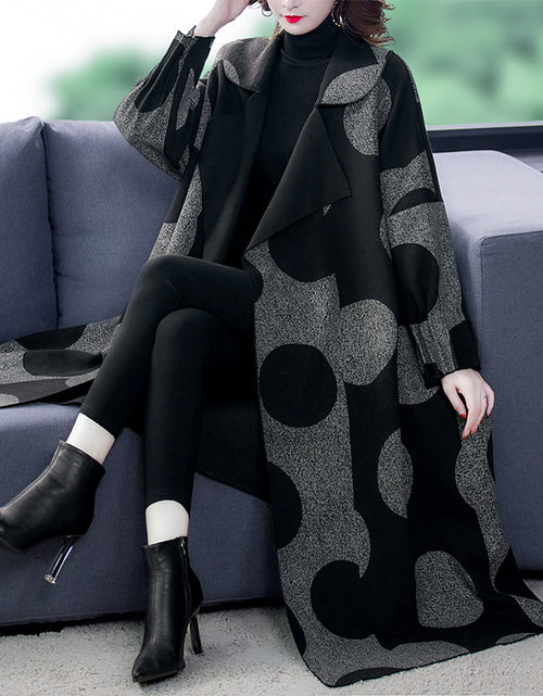 Load image into Gallery viewer, Loose Slimming Mid-length Large Lapel Polka Dot Coat For Women
