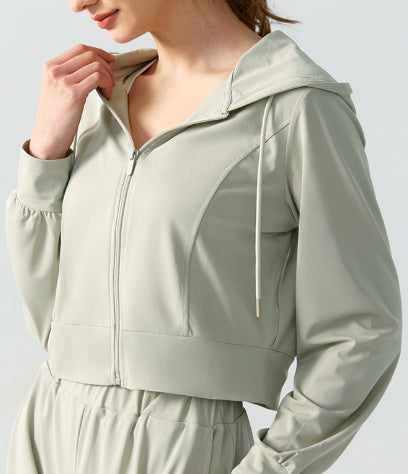 Women's Long-sleeved Zipper Cardigan Hooded Running Sports Workout Clothes