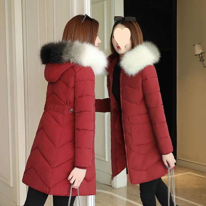 Windproof And Warm Large Fur Collar Thickened Versatile Cotton Jacket For Women