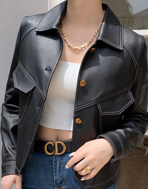 Load image into Gallery viewer, Coat Collar Buckle Leather Women&#39;s Short Slim-fitting Biker
