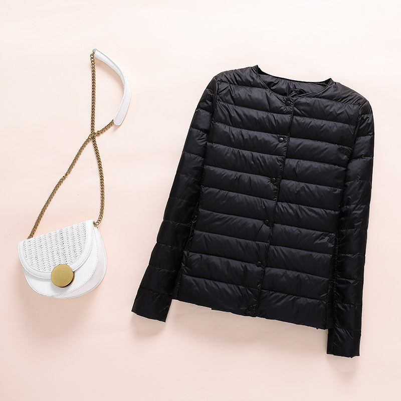 Collarless Lightweight And Convenient Round Neck Slim Short Down Jacket