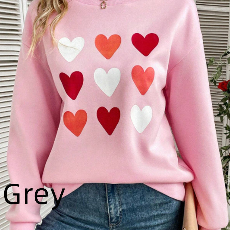 3 Rows Of Heart-shaped Color Pattern Printed Sweater