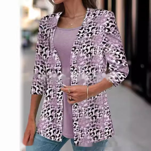 Load image into Gallery viewer, Women&#39;s Autumn New Cardigan Three-quarter Sleeve Digital Printing One-piece Chiffon Shirt
