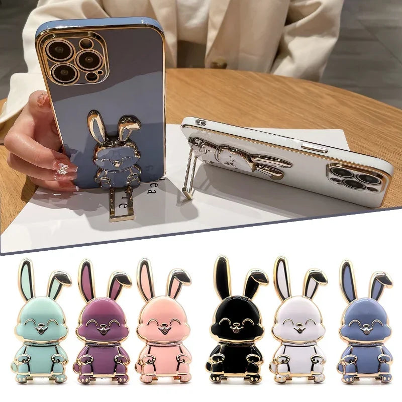 Universal Finger Ring Phone Holder Desktop Ultra-Thin Cartoon Rabbit Phone Stand Foldable Buckle Adhesive Pull Rod Support Frame