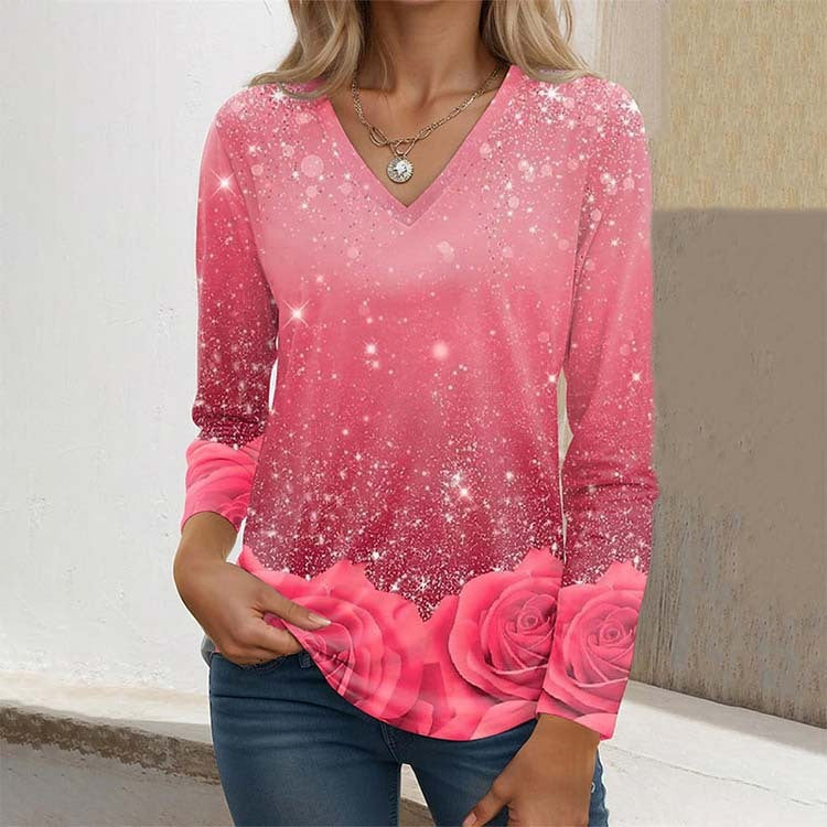 Women's Fashion Casual V-neck Long Sleeve Top