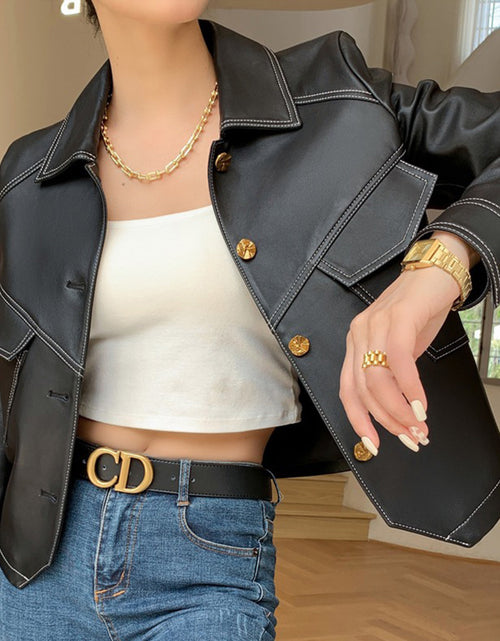 Load image into Gallery viewer, Coat Collar Buckle Leather Women&#39;s Short Slim-fitting Biker
