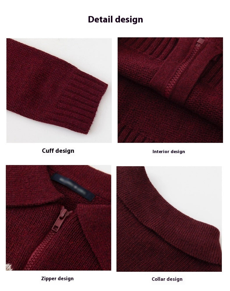 Knitted Sweater Coat Polo Collar