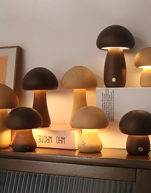 Load image into Gallery viewer, INS Wooden Cute Mushroom LED Night Light With Touch Switch  Bedside Table Lamp For Bedroom Childrens Room Sleeping Night Lamps Home Decor
