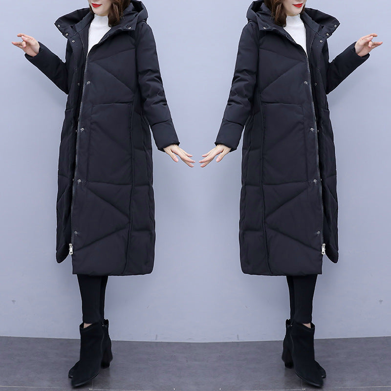 Female Loose Over Knee Hooded Cotton Jacket