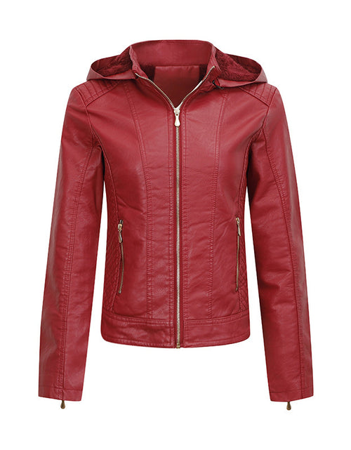 Load image into Gallery viewer, Women&#39;s Clothing Fleece-lined Thickened Leather Coat Hooded
