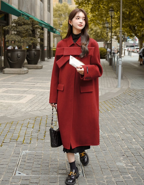 Load image into Gallery viewer, Women&#39;s Red Bowknot Woolen Coat Autumn Winter New Coat
