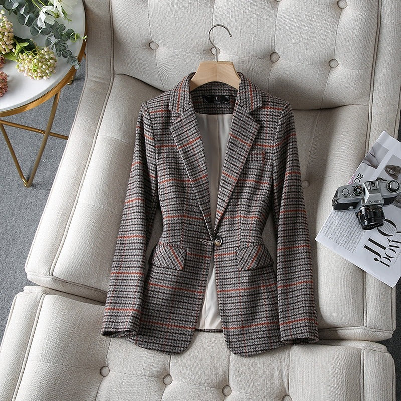 Women's New Fashion Casual Houndstooth Suit Jacket