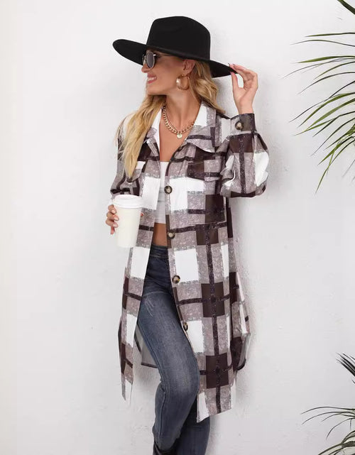 Load image into Gallery viewer, Women&#39;s Plaid Single-breasted Lapel Long-sleeved Coat
