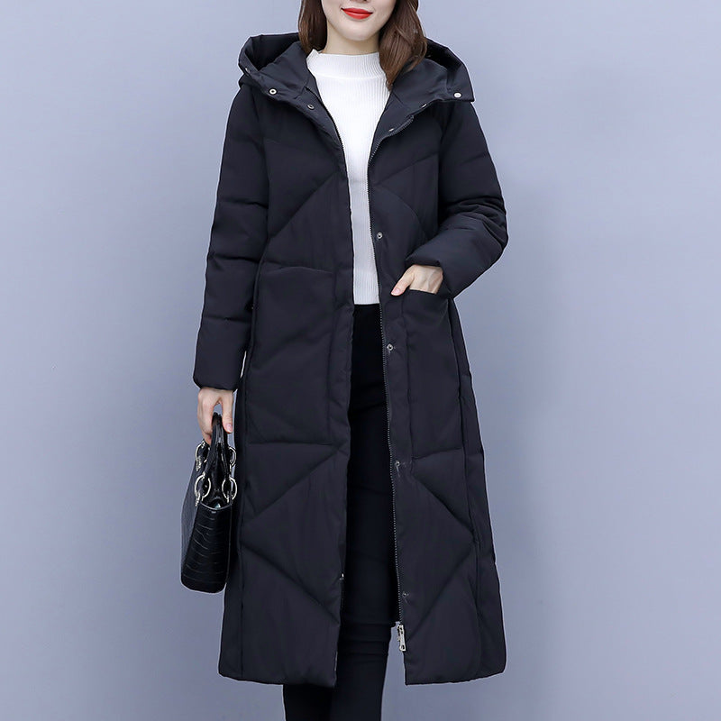 Female Loose Over Knee Hooded Cotton Jacket