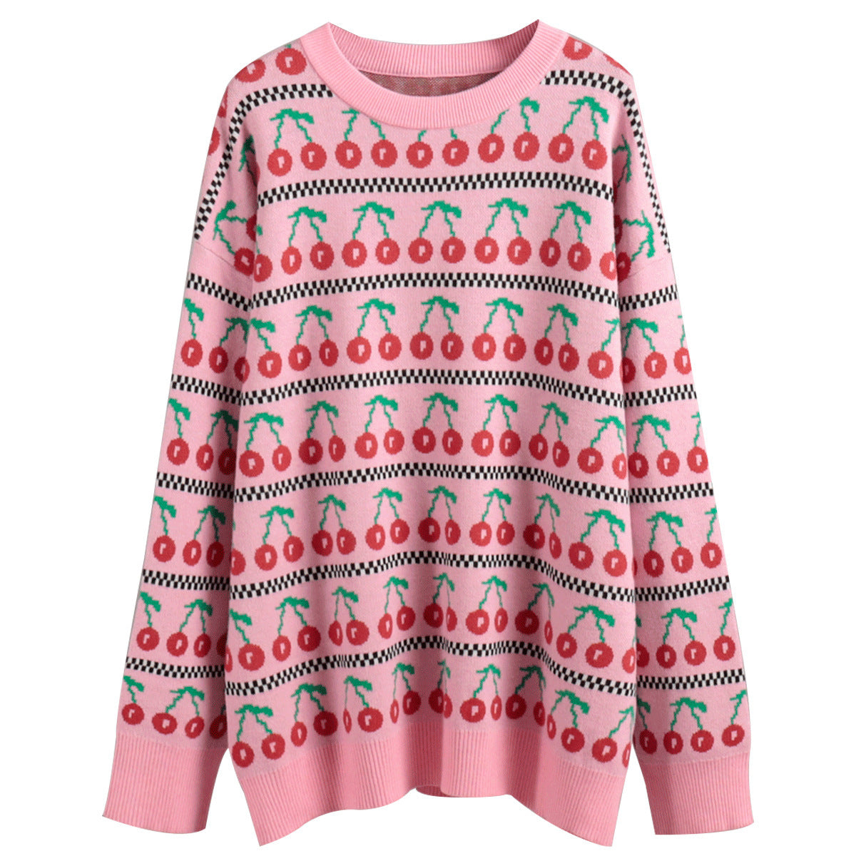 Round Neck Cherry Sweater Mid-length Retro