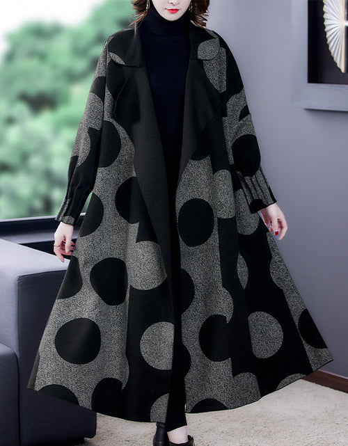 Load image into Gallery viewer, Loose Slimming Mid-length Large Lapel Polka Dot Coat For Women
