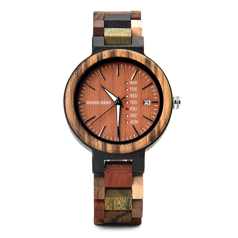 Wood Couple's European And American Style Calendar Watch