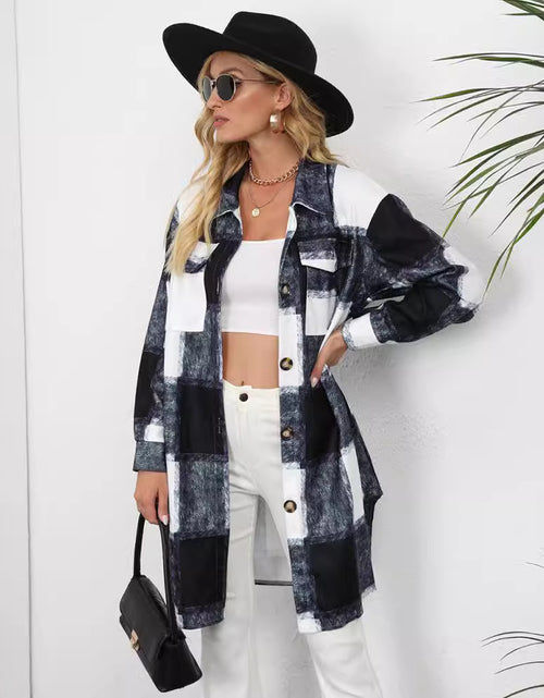 Load image into Gallery viewer, Women&#39;s Plaid Single-breasted Lapel Long-sleeved Coat
